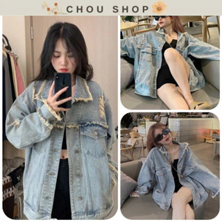 Áo Khoác Bò Tua Rua Rách Dài Tay Form Rộng