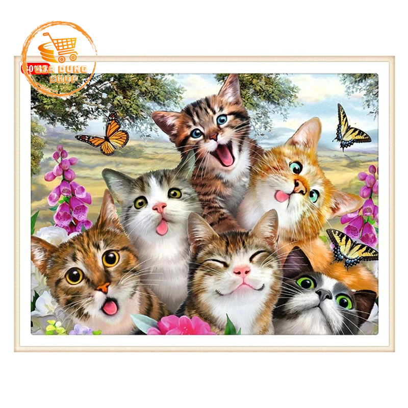 Tranh Đính Đá Mèo Chiêu Tài 5D Tự Hoàn Thành Kích Thước 40x30cm Những Mẫu Tranh Gắn Đá DIY Mèo Đẹp