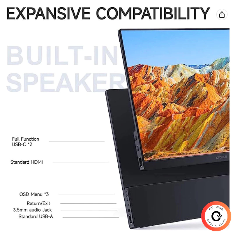 Màn Hình Di Động CFORCE 15.6 inch FullHD 144hz/ 60hz kèm bao da cao cấp. Cổng kết nối Type + HDMI