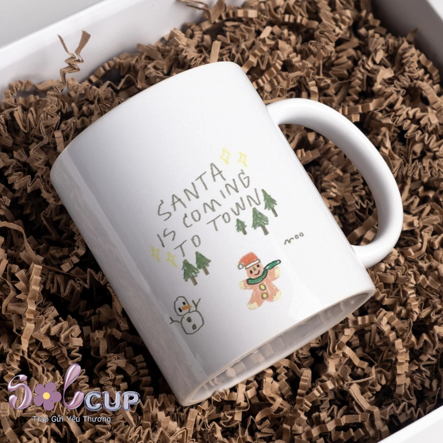 Cốc Sứ In Hình Giáng Sinh - Noel   - Cốc Uống Nước Có Quai Dung Tích 400ml