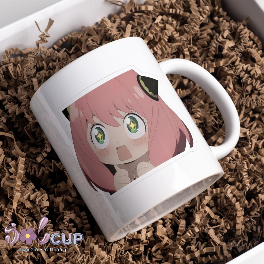 Cốc Sứ Anya Forger meme, ly sứ uống nước anime spy x family decor dễ thương dung tích 400ml Solcup