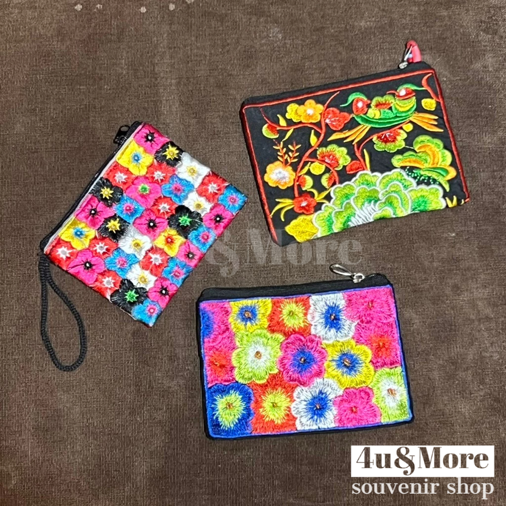 Túi ví cầm tay thêu hoa vải thổ cẩm phong cách bohemian