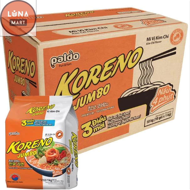 1 THÙNG Mì KORENO JUMBO Mì Vị Kim Chi , BÒ CAY