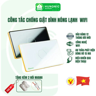   Công Tắc Chống Giật Bình Nóng Lạnh Thông Minh HUNONIC LUXYRY Hình Chữ Nhật VIền Vàng
