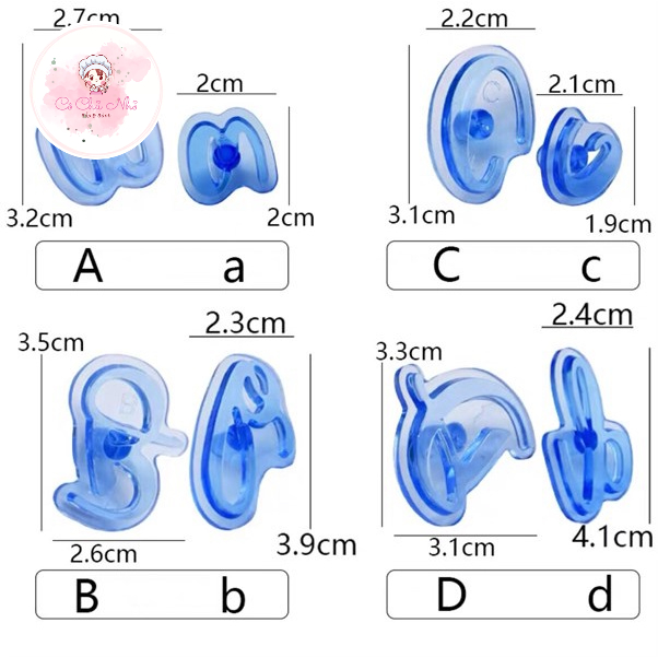 Bộ 26 khuôn nhấn chữ, số 3.5cm