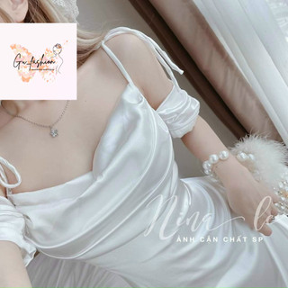 Đầm hai dây nơ vai cổ đổ có mút