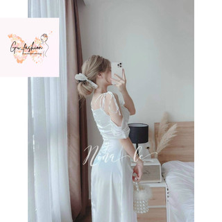 Đầm Hai Dây Nơ Vai Cổ Đổ Có Mút