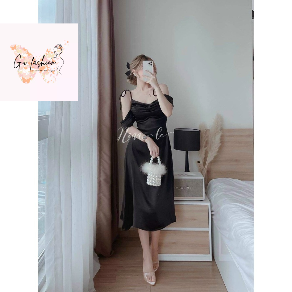 Đầm Hai Dây Nơ Vai Cổ Đổ Có Mút