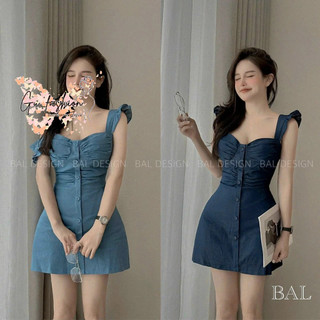 Đầm jean hai dây nút dọc có mút ngực