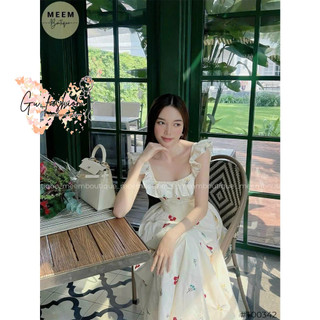 Đầm xòe voan hoa phối bèo có mút
