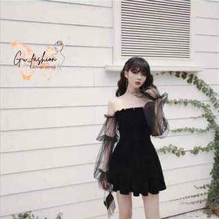 Đầm xòe cúp ngực tay lưới phồng xịnh xắn