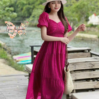 Đầm xòe tay phồng mocking có mút