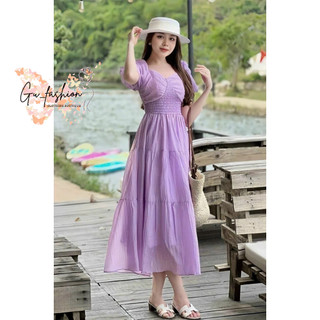 Đầm xòe tay phồng mocking có mút
