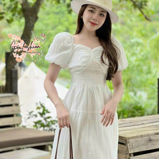 Đầm xòe tay phồng mocking có mút