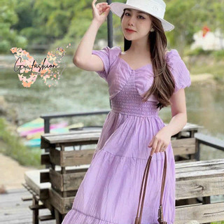 Đầm xòe tay phồng mocking có mút