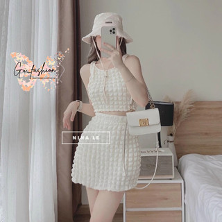 Set áo croptop và chân váy cót lót