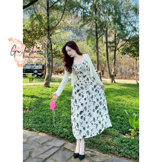 .Đầm lụa 2 dây họa tiết dáng dài
