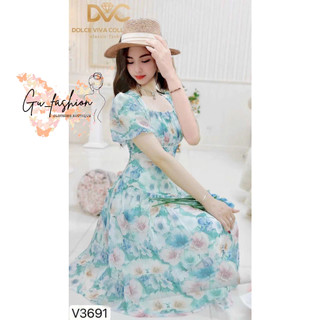 Đầm xòe voan hoa dự tiệc đính cườm có lót