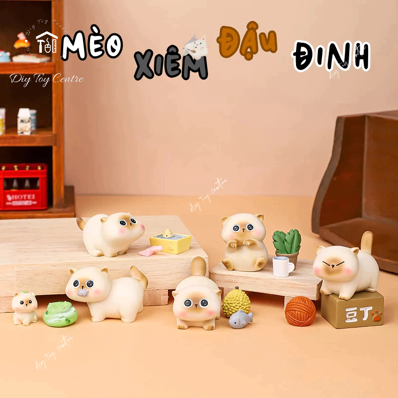 Đồ chơi giải trí BLIND BOX - Hộp Mù các mô hình tượng mèo để bàn mini dễ thương trải nghiệm ngẫu nhiên Mèo Xiêm Đậu Đinh