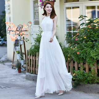 Đầm Maxi Dáng Dài Cổ Yếm Xếp Ly Thời Trang Nữ Gu Fashion