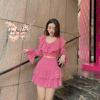 Set Áo Và Chân Váy Phối Bèo Dập Ly Gu Fashion