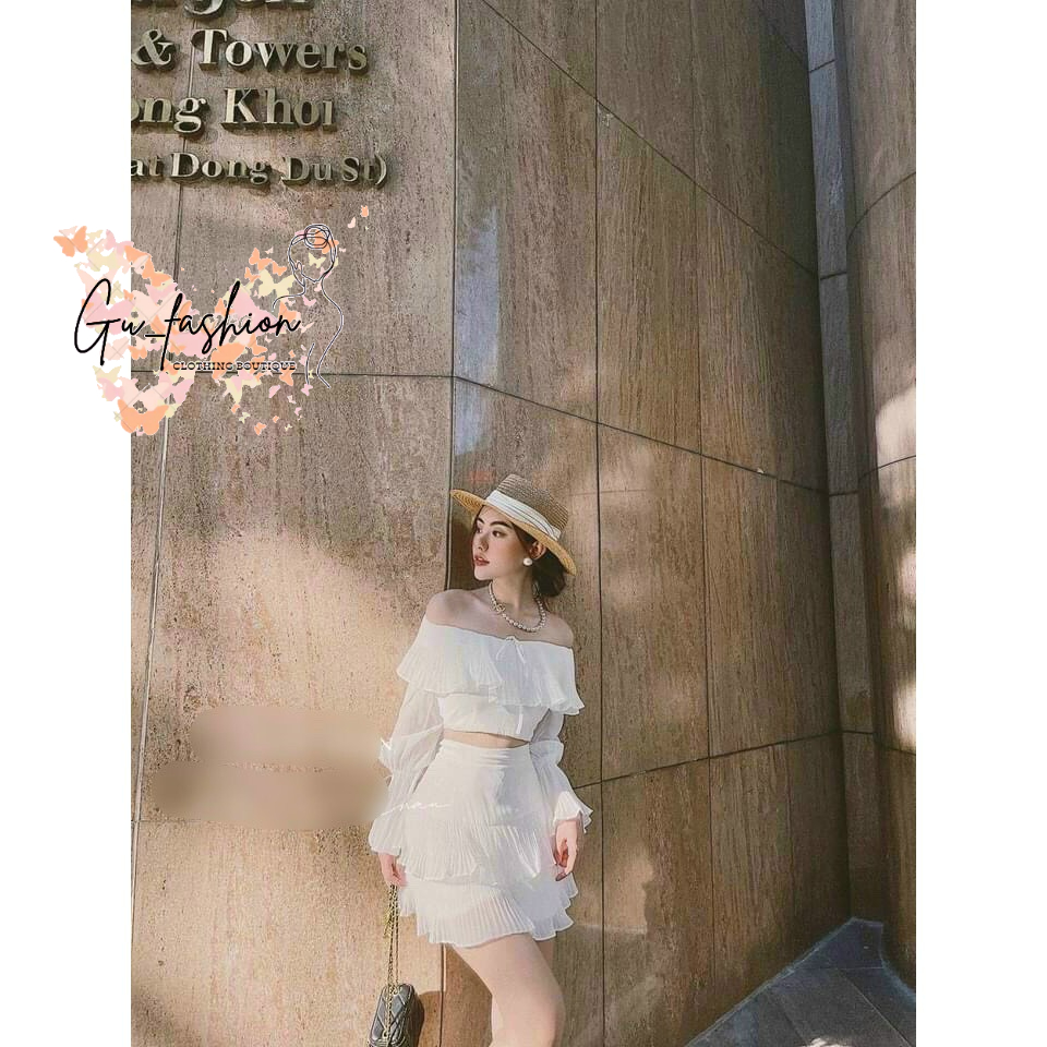 Set Áo Và Chân Váy Phối Bèo Dập Ly Rose Fashion