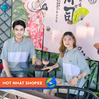 Áo Thun Form Rộng Nam Nữ LOCABRAND Áo Polo Tay Lỡ UNISEX OVERSIZE Chất Cá Sấu Xám Sọc Trắng Fanshion Hàn Quốc