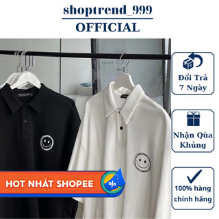 Áo Polo Nam Nữ Mặc Đẹp 2 Màu Đen Trắng Áo Thun Mặt Cười Form Rộng Có Cổ Oversize Ulzzang Unisex Hàn Quốc Giá Rẻ