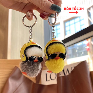 Móc khoá vịt vàng đeo kính đội mũ bảo hiểm cute