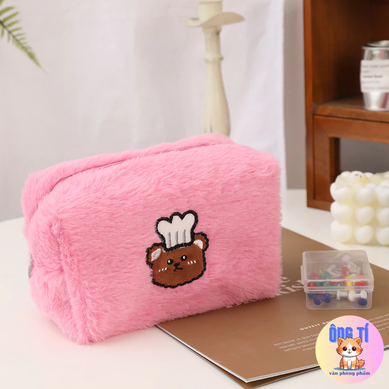 Túi bút lông họat hình gấu dâu/thỏ dung tích lớn họa tiết dễ thương