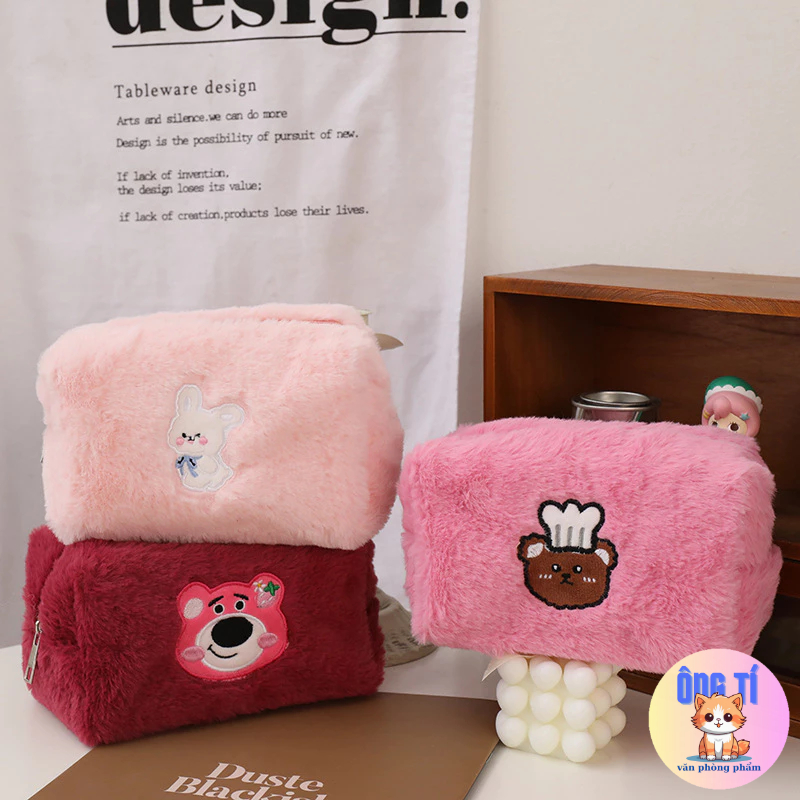Túi bút lông họat hình gấu dâu/thỏ dung tích lớn họa tiết dễ thương