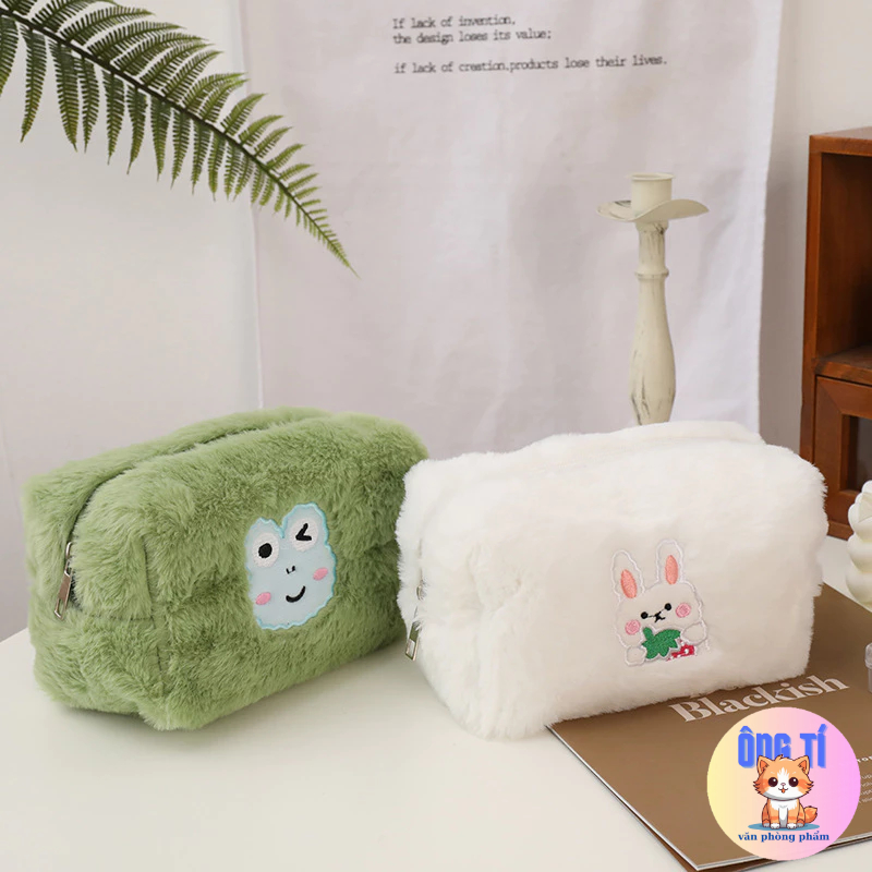 Túi bút lông họat hình gấu dâu/thỏ dung tích lớn họa tiết dễ thương