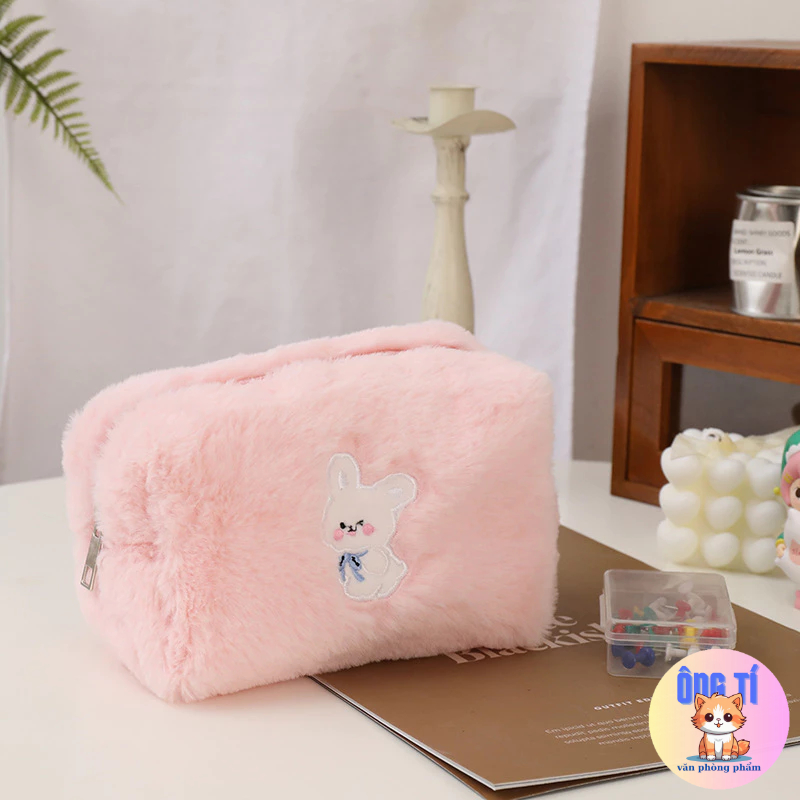 Túi bút lông họat hình gấu dâu/thỏ dung tích lớn họa tiết dễ thương