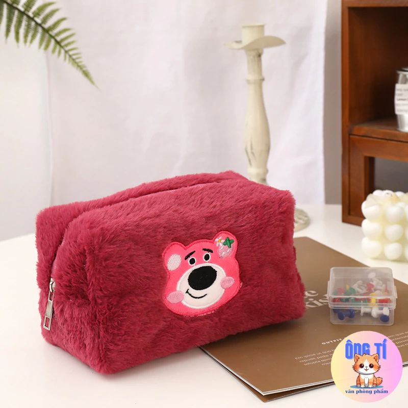 Túi bút lông họat hình gấu dâu/thỏ dung tích lớn họa tiết dễ thương