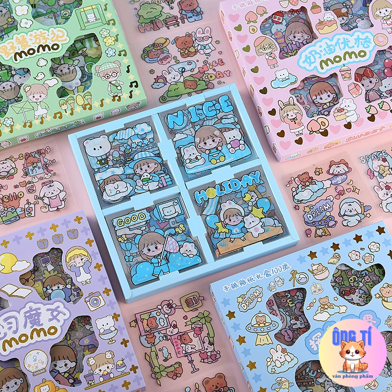 SET 20 STICKER hoạt hình dán trang trí sổ bình nước vở không thấm nước