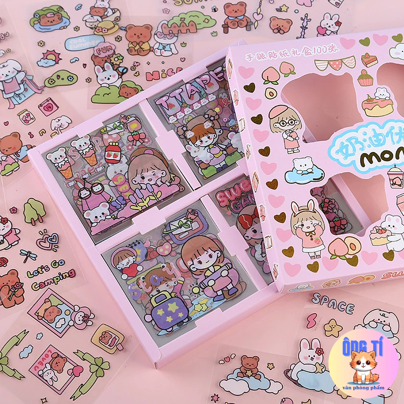 SET 20 STICKER hoạt hình dán trang trí sổ bình nước vở không thấm nước