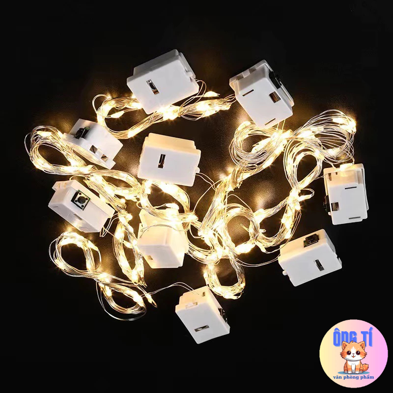 Dây đèn Led dùng pin trang trí decor dài 1m,dây đèn vàng/nhiều màu