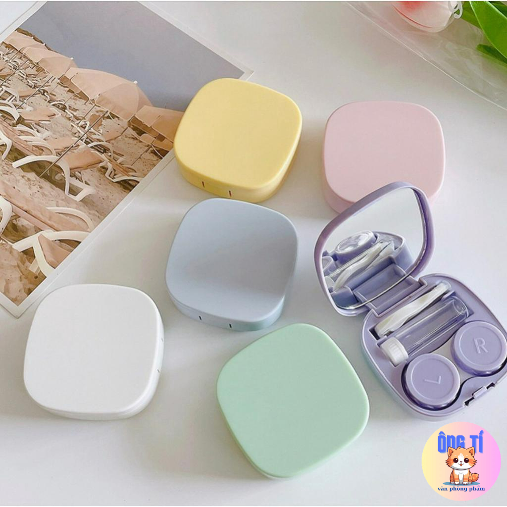 Hộp đựng lens xinh xắn màu pastel trơn thiết kế sang trọng cho nữ-dụng cụ đựng lens