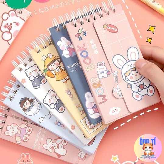 Sổ học từ vựng mini tiện lợi, Sổ lò xo a7 bìa dễ thương- sổ học từ mới
