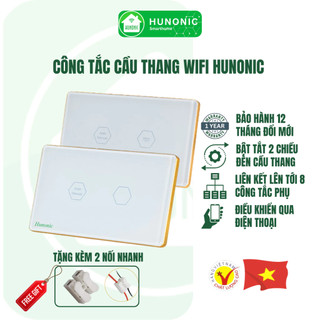 Công Tắc Cầu Thang Wifi Hunonic Viền Vàng 2 Màu Trắng và Đen