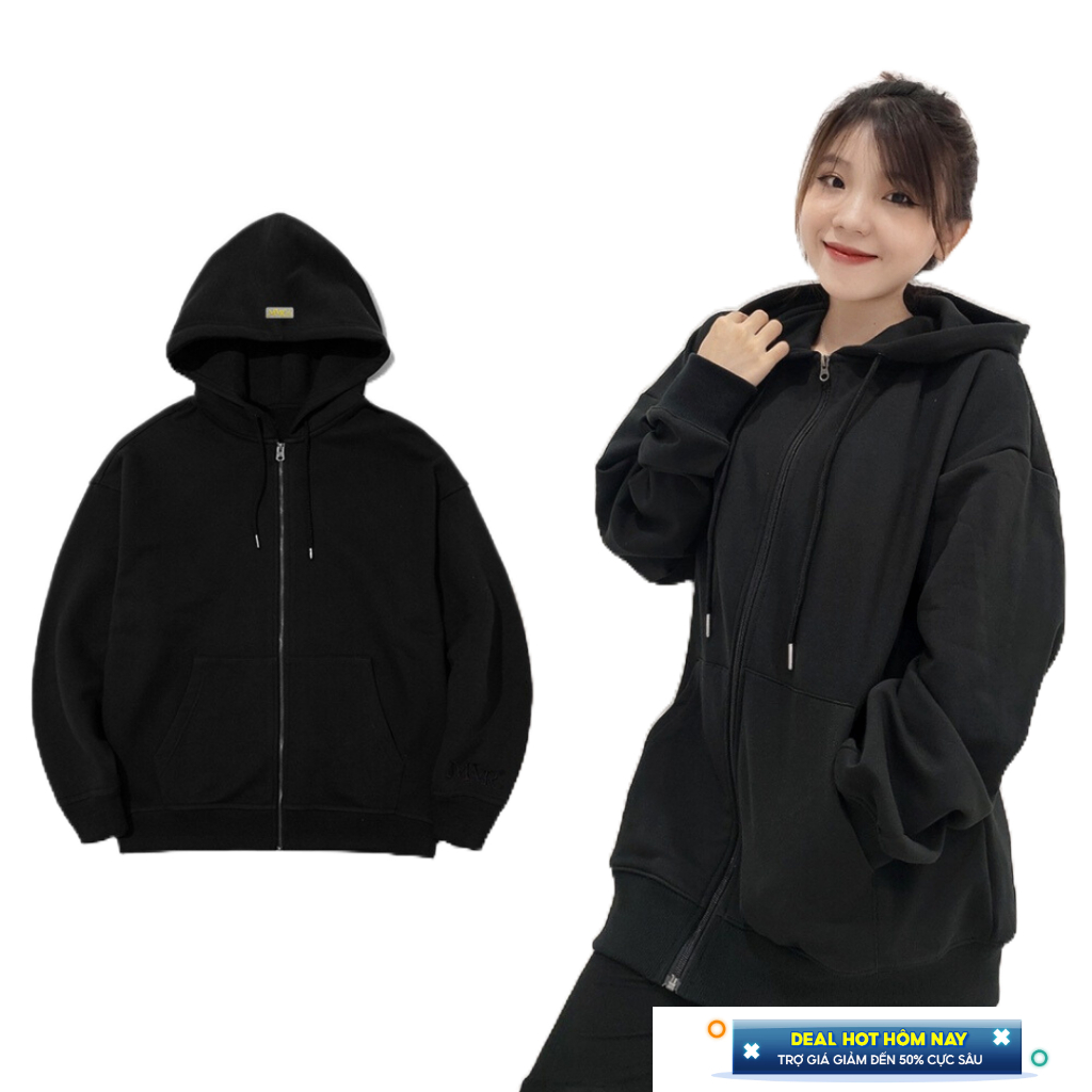Áo khoác hoodie zip chất nỉ bông form rộng. Áo hoodie có khoá kéo phù hợp cho cả nam và nữ tem mác đầy đủ