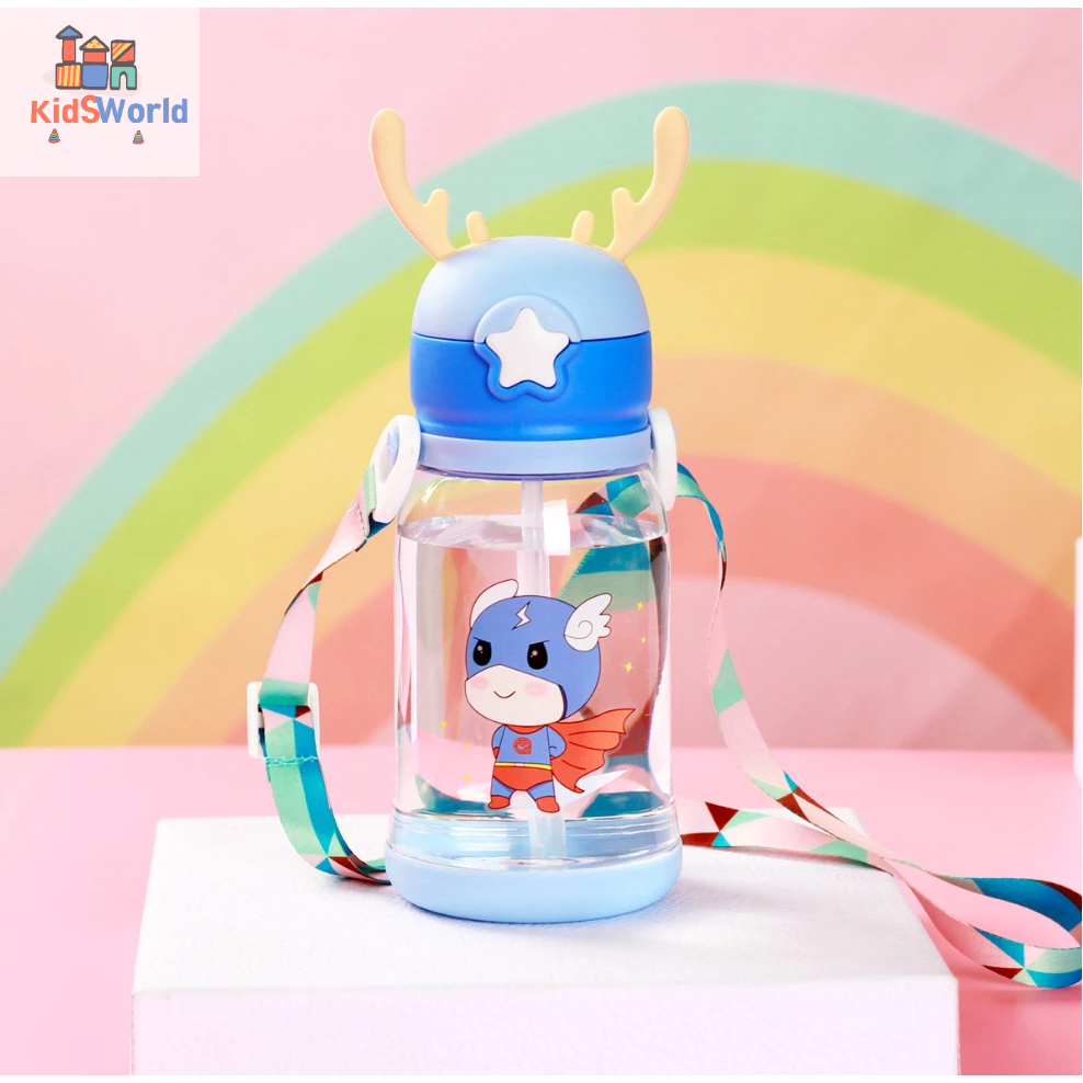 Bình Nước Sừng Hươu Cho Bé, Đi Học, Đi Du Lịch, Có Dây Đeo, Hoạt Hình Dễ Thương