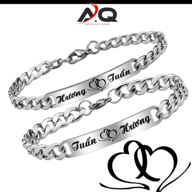 Khắc tên in tên lên Vòng tay titan MĂT XÍCH cặp đôi nam nữ lắc tay bằng thép không gỉ thiết kế đơn giản thanh lịch