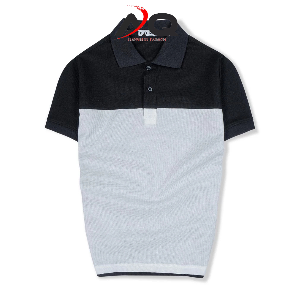 Áo thun polo cổ bẻ vải cá sấu đơn giản cho nam phối 2 màu đen trắng xám
