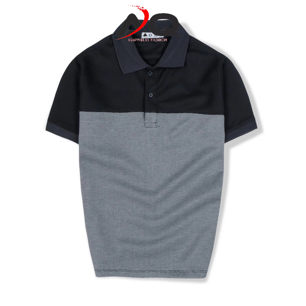 Áo thun polo cổ bẻ vải cá sấu đơn giản cho nam phối 2 màu đen trắng xám