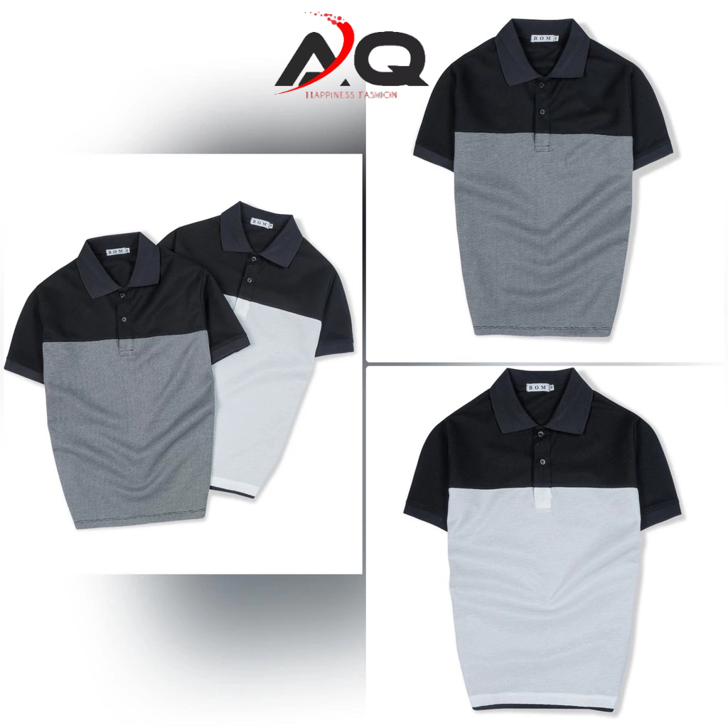 Áo thun polo cổ bẻ vải cá sấu đơn giản cho nam phối 2 màu đen trắng xám