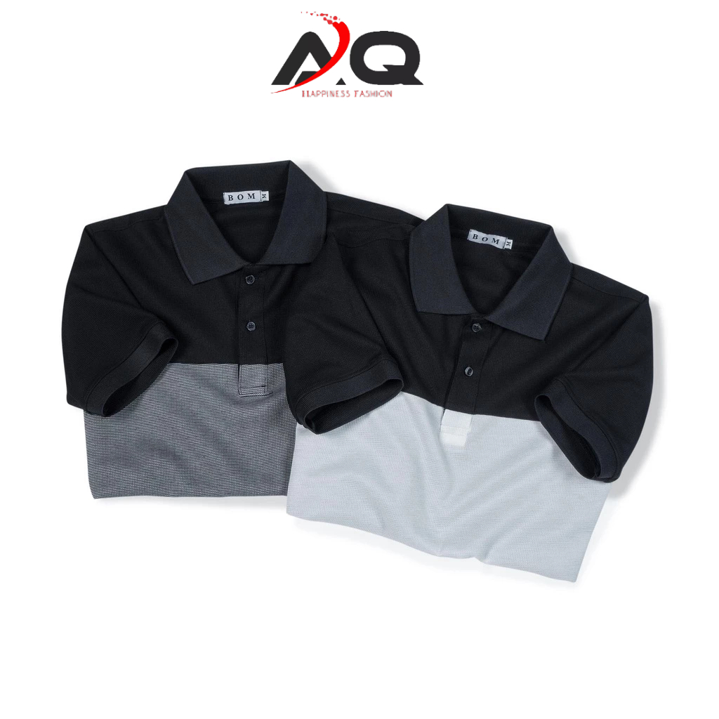 Áo thun polo cổ bẻ vải cá sấu đơn giản cho nam phối 2 màu đen trắng xám