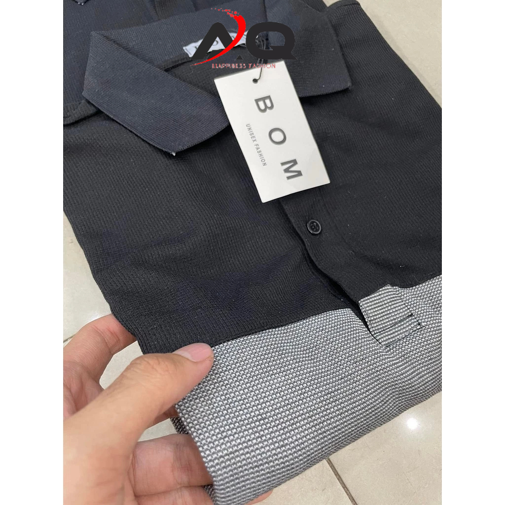 Áo thun polo cổ bẻ vải cá sấu đơn giản cho nam phối 2 màu đen trắng xám