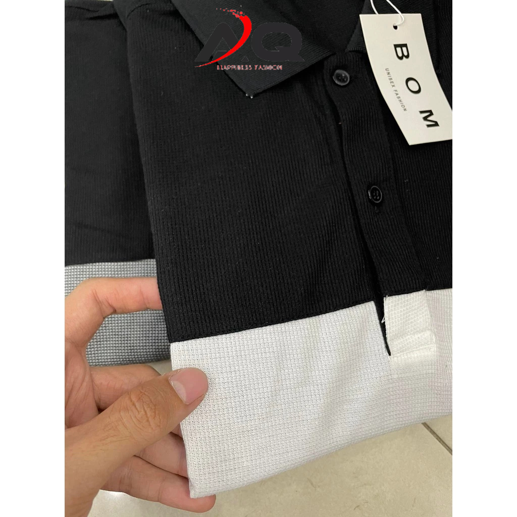 Áo thun polo cổ bẻ vải cá sấu đơn giản cho nam phối 2 màu đen trắng xám