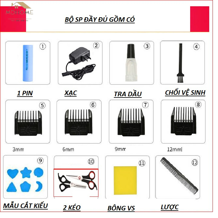 ❌Bán Lỗ❌Tông đơ cắt tóc Full phụ kiện cắt tóc chuyên nghiệp dùng cho gia đình Cho salon MD Home